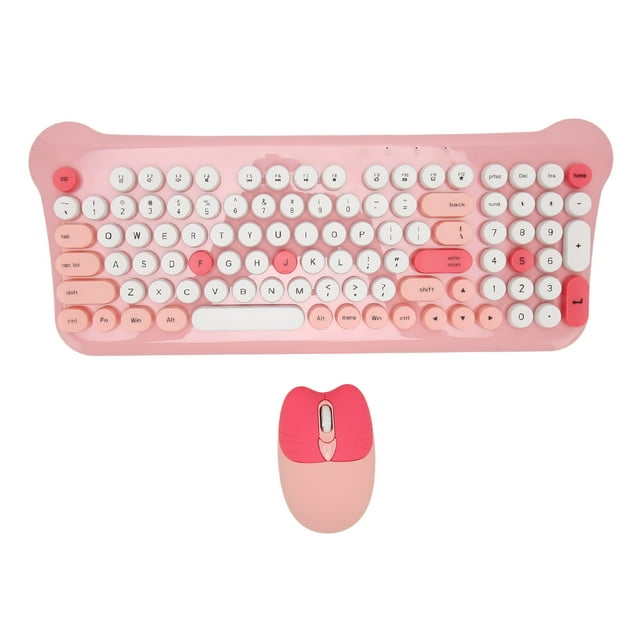 Combo De Teclado Y Mouse Inalámbricos, Teclado De Máquina De Escribir Retro Colorido Con Teclas Redondas, Mouse Y Teclado Inalámbricos Para Computadora Portátil