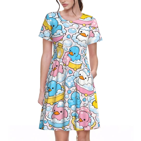 Cute Rubber Duck Dresses Short Sleeve Nightdresses for Women