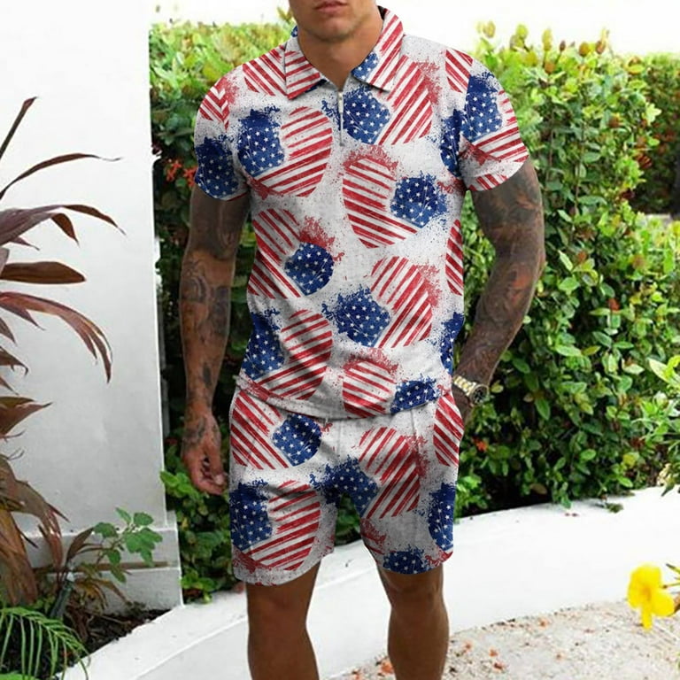 REORIAFEE Men s 2 Piece American Flag Outfits 4th of July