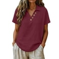 thumbnail image 6 of VBVC Women's Crinkle Short Sleeve Collared Top, Ladies' V-Neck Button Accent Blouse, Casual Breathable Summer Shirt For Women,Hot Pink,S-2XL, 6 of 7