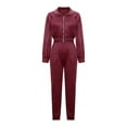 thumbnail image 2 of Women’s Tracksuit Set–2 Piece Slim Fitting Velour Velvet Casual Zip up Hoodie Cropped Jacket Sweatsuit and Sweatpants Set Women Outfits Sets S-189 Red-a M, 2 of 6