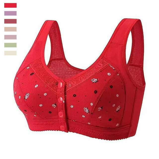 Front Close Button Cotton Bras For Older Women No Wire, Buckle Bra, Large Size Bra