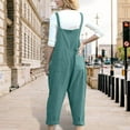 thumbnail image 4 of Save On Womens Summer Jumpsuit Cotton Linen One-Piece Romper Plain Basic Jumpsuits Straight Baggy Stretchy Wide Leg Palazzo Pants Travel Beach Summer Romper with Pockets, 4 of 7