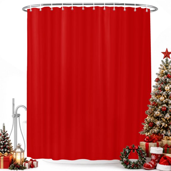 Christmas Red Shower Curtain for Bathroom, Simplistic Waterproof Shower Curtains Washable Quick Dry with Hooks Bathtub Curtains 36x72IN