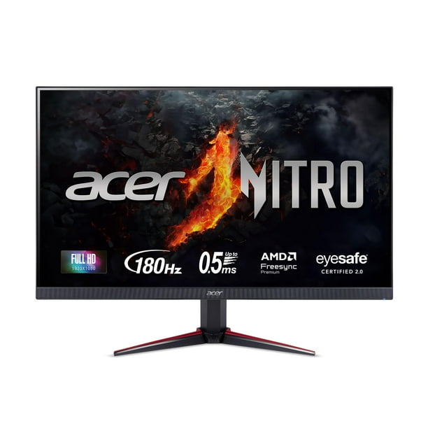 Monitor IPS para juegos de PC Acer Nitro de 23,8" Full HD 1920 x 1080 | AMD FreeSync Premium | Actualización de 180 Hz | Hasta 0,5 ms | Compatibilidad con HDR10 | 99% sRGB | 1 x Display Port 1.2 y 2 x