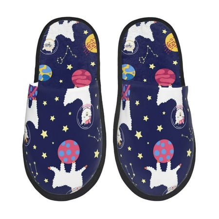 Balery Lama in Space Slient Indoor Furry Fleece Comfort House Shoes Soft Non-Slip Home Shoes Cotton slippers House Slippers-- Large