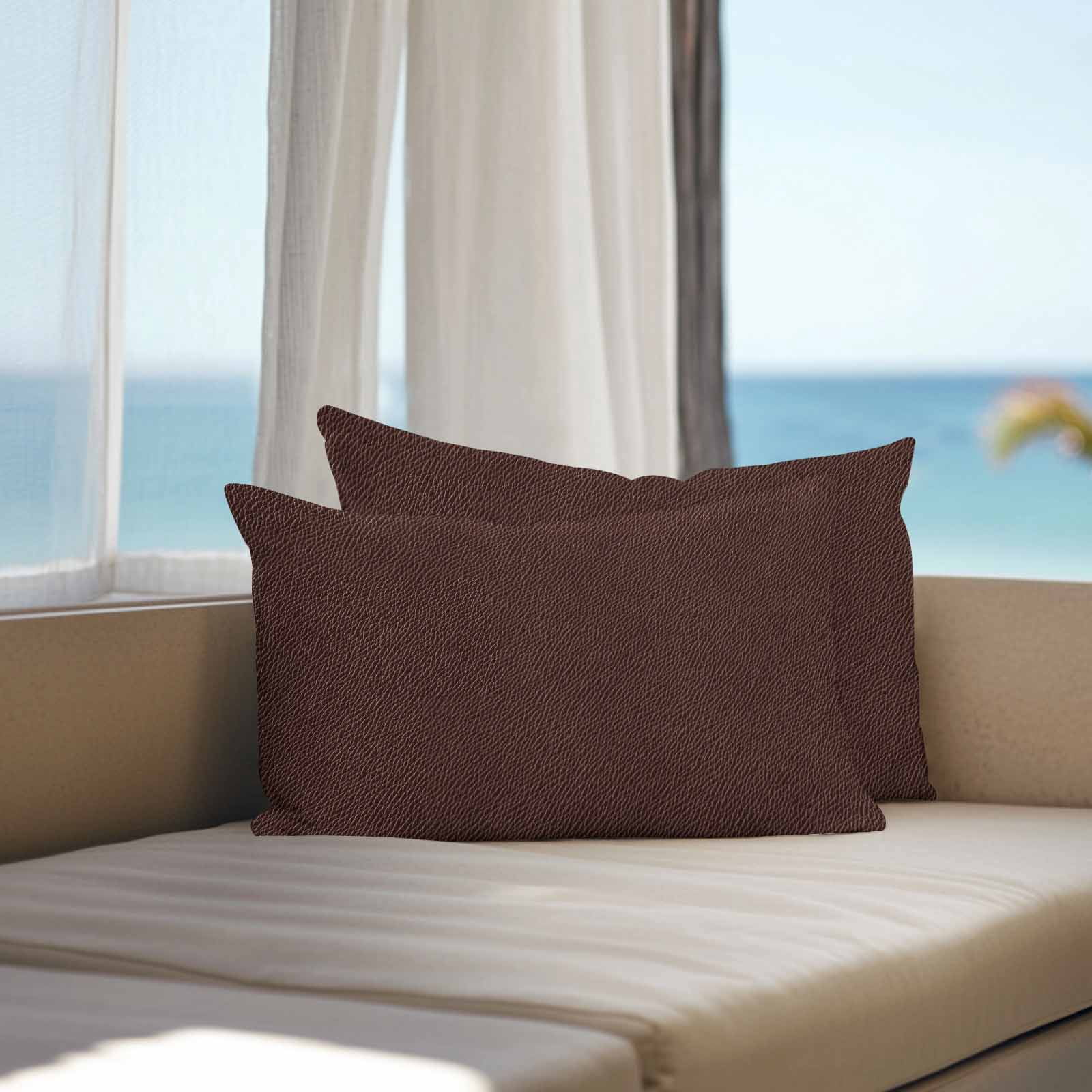 Lumbar Pillow Covers 12 x 20 Inches, Solid Brown Waterproof Throw Pillow Cover Set of 2, Vintage Minimalism Abstract Denim Pattern Decorative Rectangle Cushion Covers for Patio/Tent/Couch/Garden