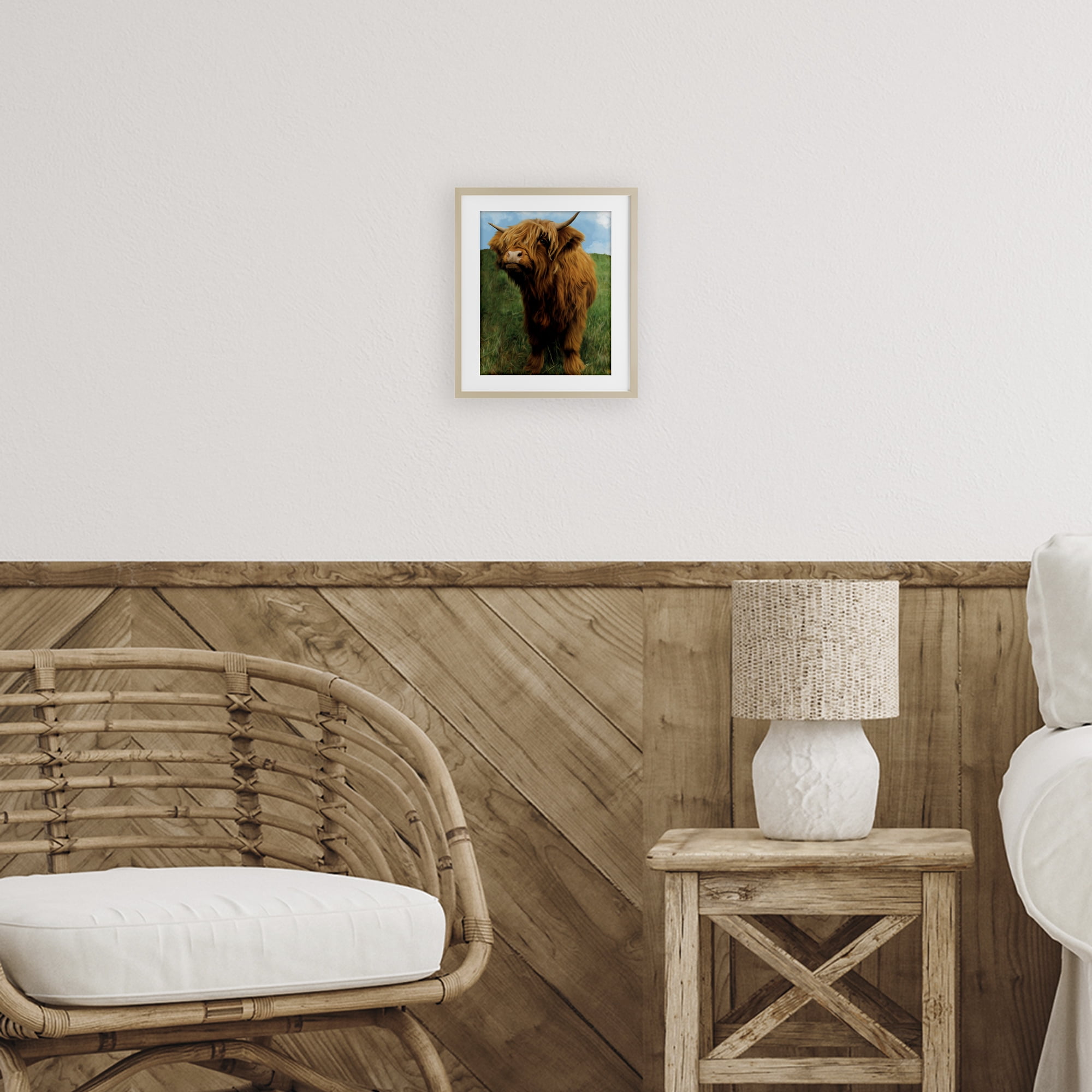 Stupell Industries Mini Highland Cow Calf Birch Framed Print Under Glass, design by Renel Peters