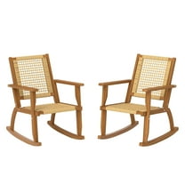 Outdoor Rocking Chairs Set of 2, Acacia Wood Patio Rockers with Wicker, Garden Furniture, Khaki