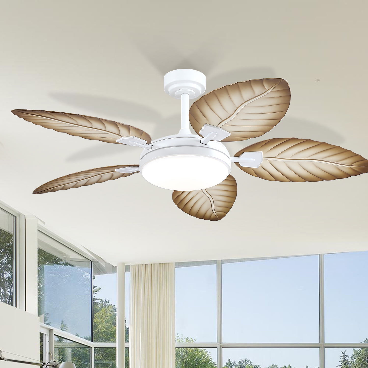 Phorus 52" Tropical Ceiling Fan with Dimmable LED Light & Remote, Quiet DC Motor, 6 Speeds, Reversible, App Control – For Indoor & Covered Outdoor Patio, Porch, Bedroom