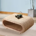 thumbnail image 1 of Mesa de centro de ratán y paja de madera, mesa de comedor pequeña, mesa de juego interactiva multiusos, mesa de ventana de tatami rústica para porche, 60x45x35cm, 1 of 8
