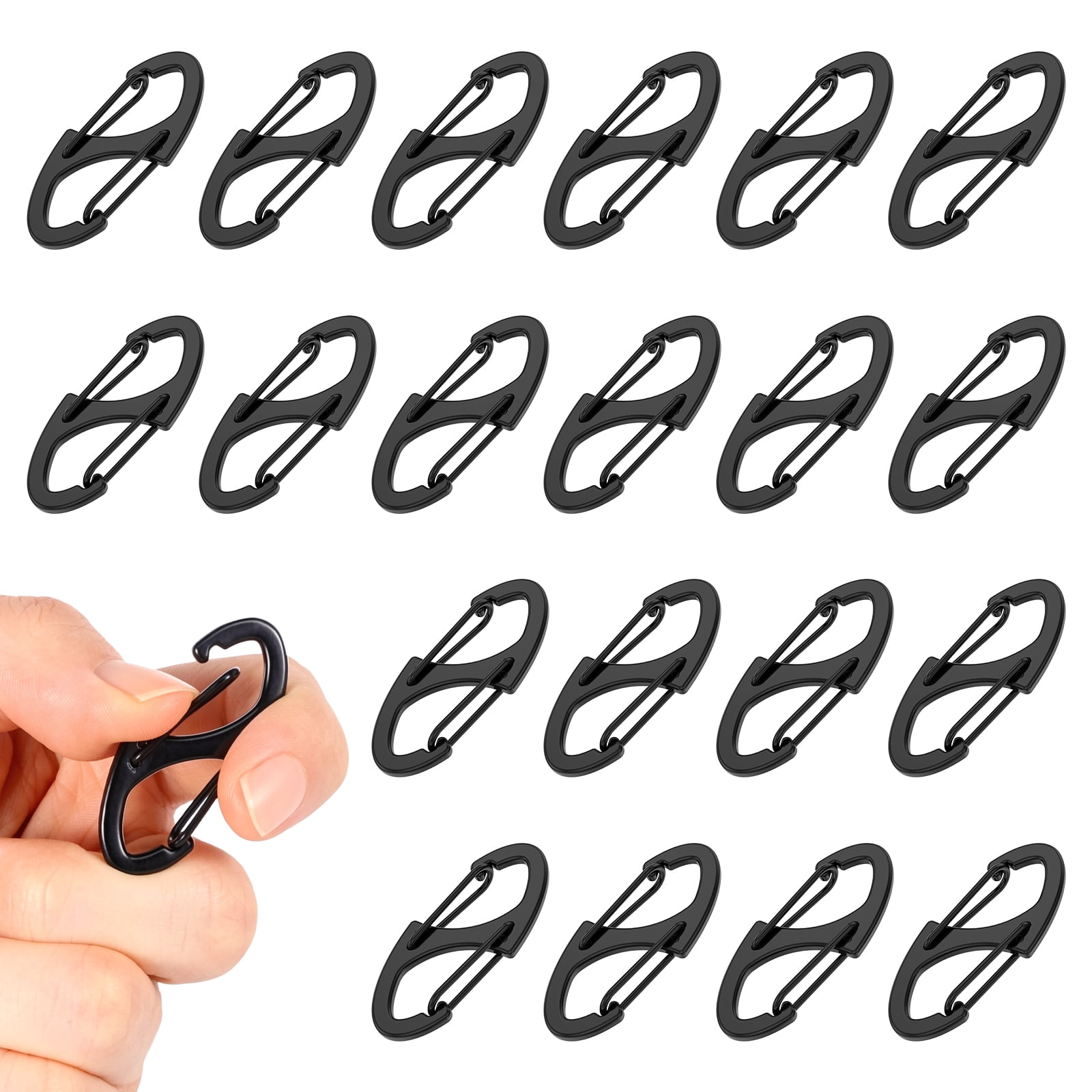20 Pcs S Dual Spring Carabiner Clip Zinc Alloy Zipper Pull Replacement Hook for Backpack Luggage Suitcase Outdoor Camping Style B Black