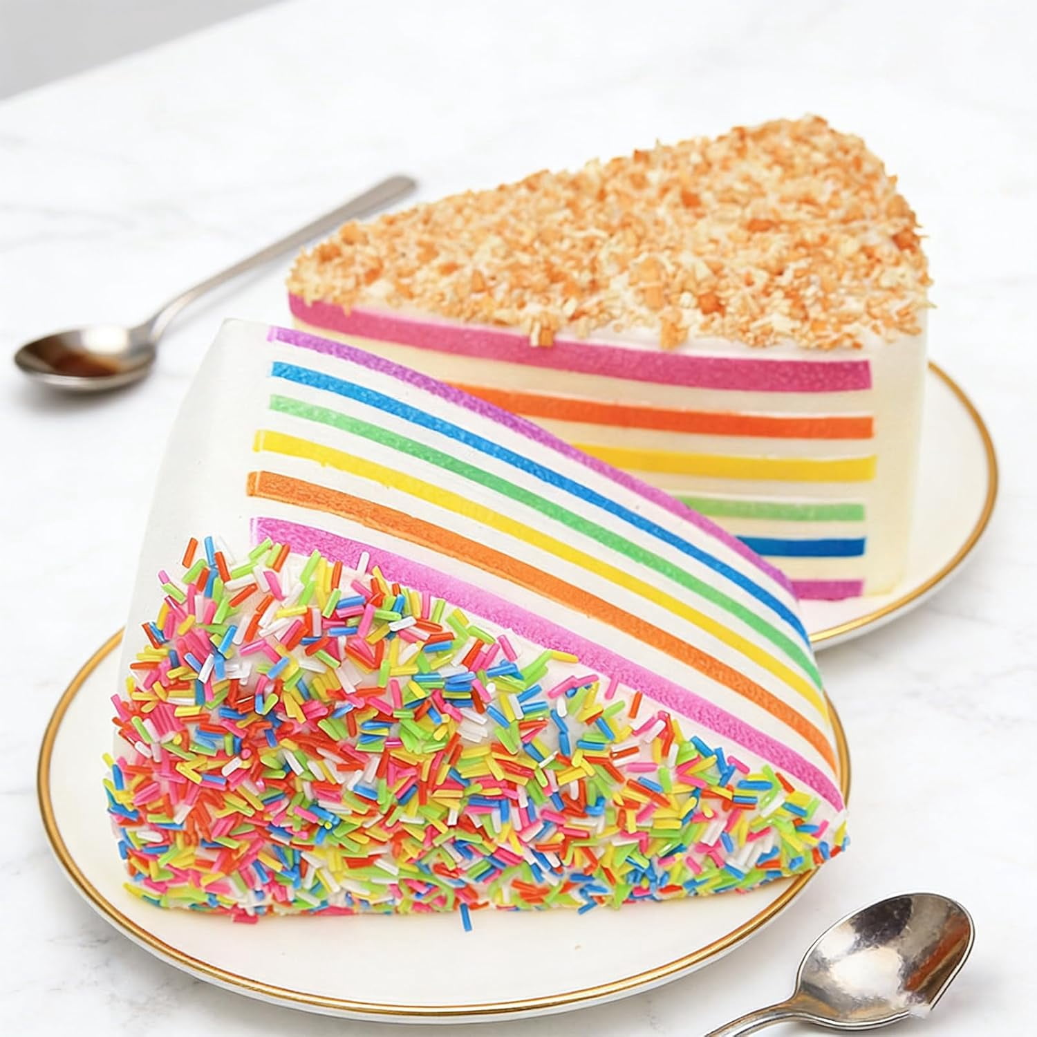 Rainbow Layer Cake Squishies, Birthday Cakes Squishy Slow Rise Toys Jumbo Fidget Squeeze, Soft Five Below Cute Food Sensory Decompression for Anxiety Stress Relief Desk Decor (2PCS A+B)