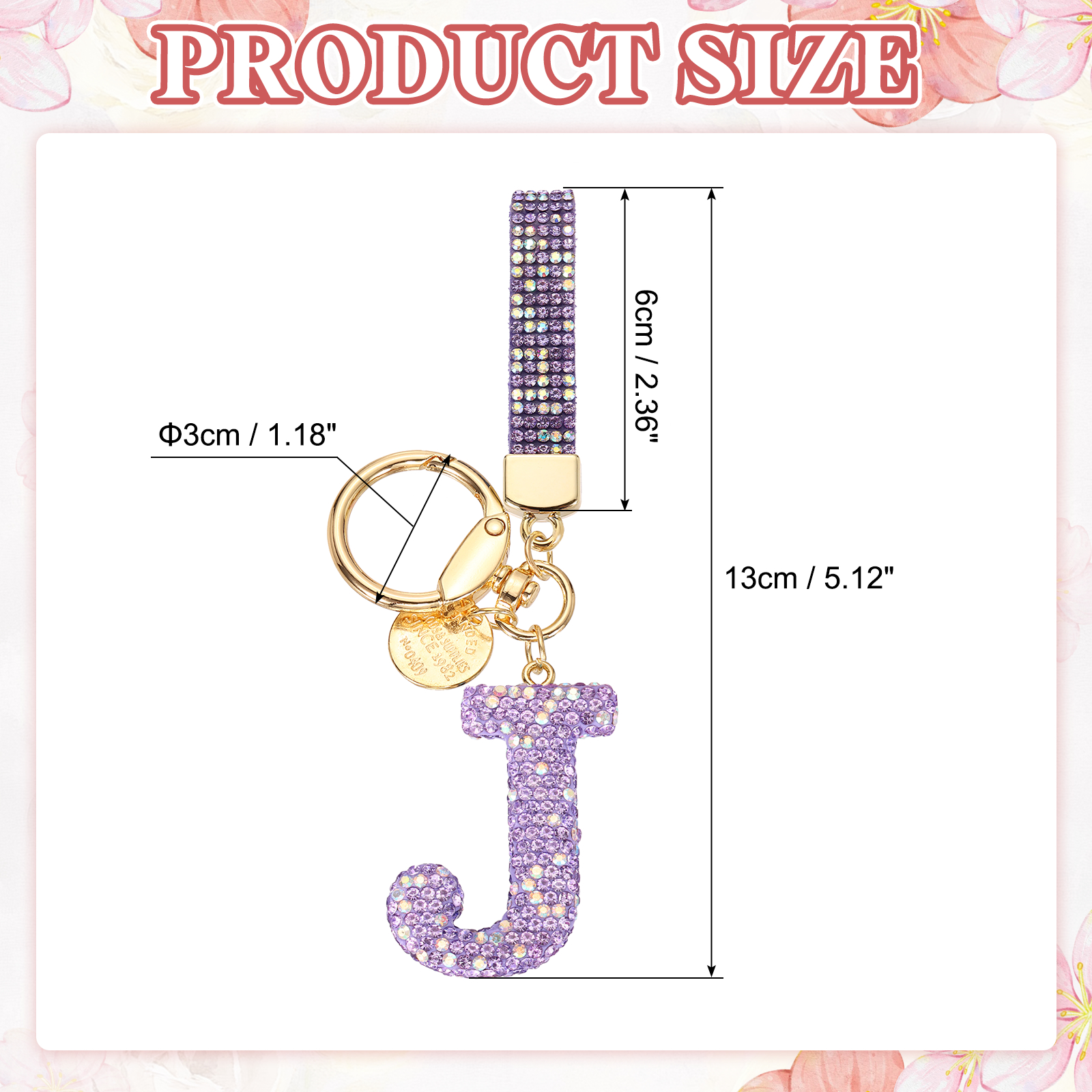 Uxcell Initial Letter Keychain, Gift Bling Letter-J Key Chain for