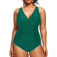 thumbnail image 1 of GHSDFBB Women Plus Size One Piece Swimsuits V Neck Tummy Control Bathing Suits Retro Ruched Swimwear, 1 of 6