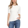 thumbnail image 1 of Suéter corto de manga corta INSPIRE CHIC para mujer, cuello redondo, suéteres de punto casuales de otoño e invierno, talla XL, blanco, 1 of 5
