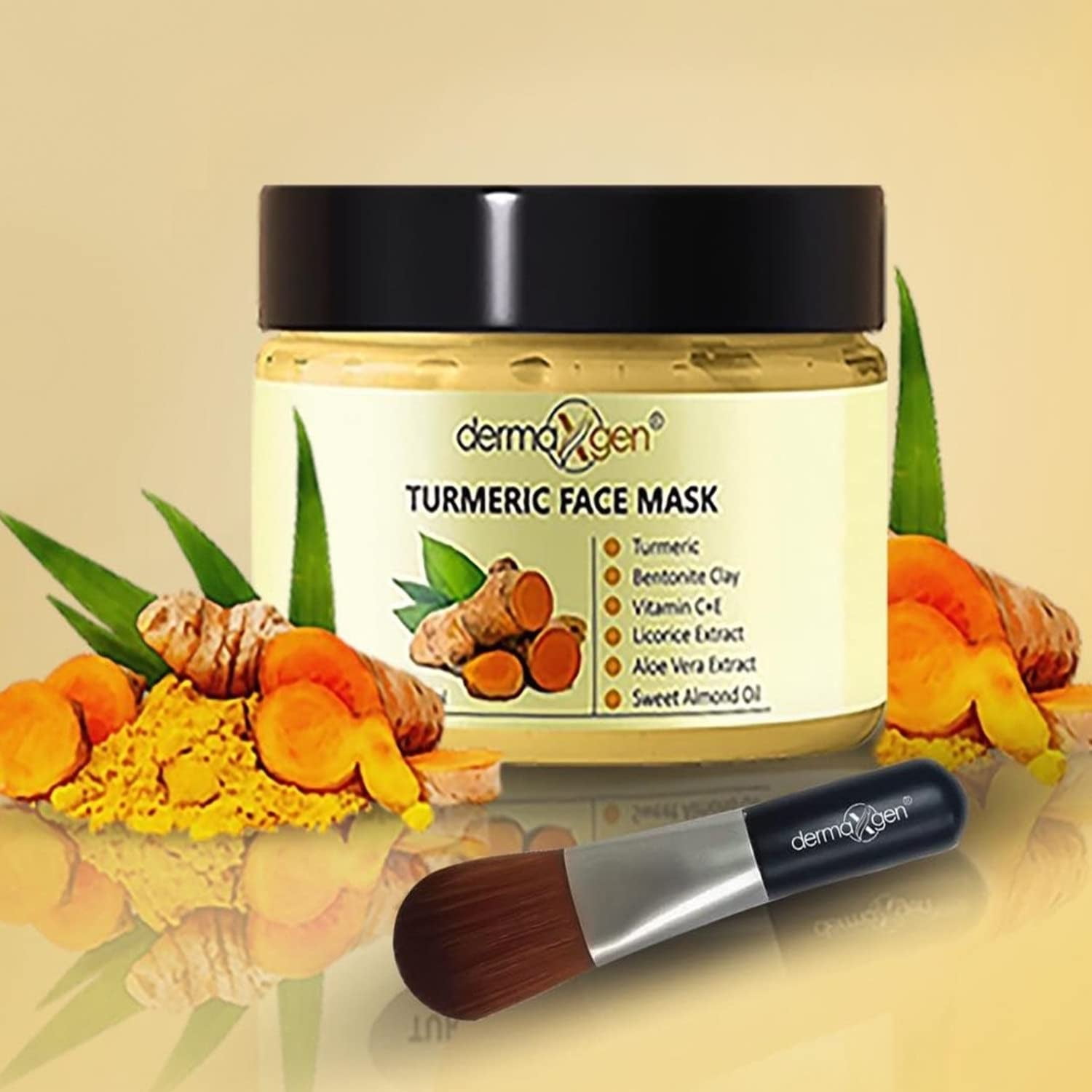 Turmeric + Vitamin C Clay Mask, DERMAXGEN Turmeric Facial Mask with Kaolin Clay and Turmeric for