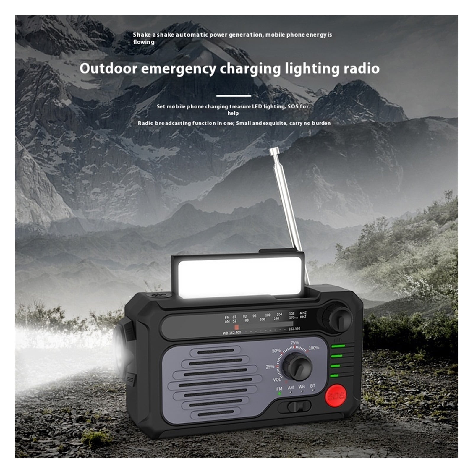 Radio Disaster Prevention Emergency Solar Flashlight With Bluetooth Hand-cranked Power Generation Multi-function Outdoor Lighting Radio