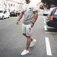 thumbnail image 2 of UANWENN Men's 2025 Summer Tracksuit Plus Size Short Sleeve O Neck Athletic Suit Casual Color Block Drawstring Waist Tracksuit Set Big Mens Suits La Suits Man Suit Colorful Mens Dress Suits 3 Piece, 2 of 5