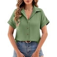 thumbnail image 4 of Blouses for Women Womens Tops Pleated Double Layer Chiffon Style Short Sleeve Relaxed Fit Everyday Office Daily Outfit Shirt, 4 of 6