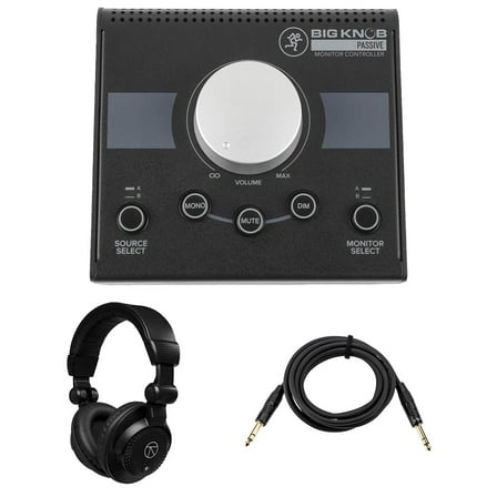 Mackie Big Knob Passive 2x2 Studio Monitor Controller, Bundle with TAPH100 Headphones and Platinum Pro 10' TRS Cable