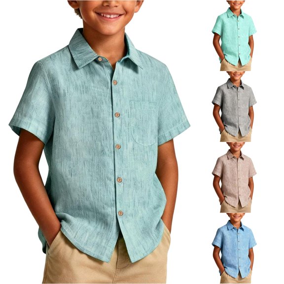 XAOFW Boys Button Down Shirts Short Sleeve Lapel Striped Shirt Lightweight Casual Summer Shirts For Toddler Kids Trendy Top 1-2 Years