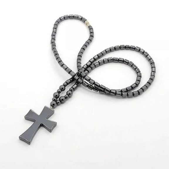 Non-Strong Hematite Cross Pendant Necklace Screw Black 24.6" Z561