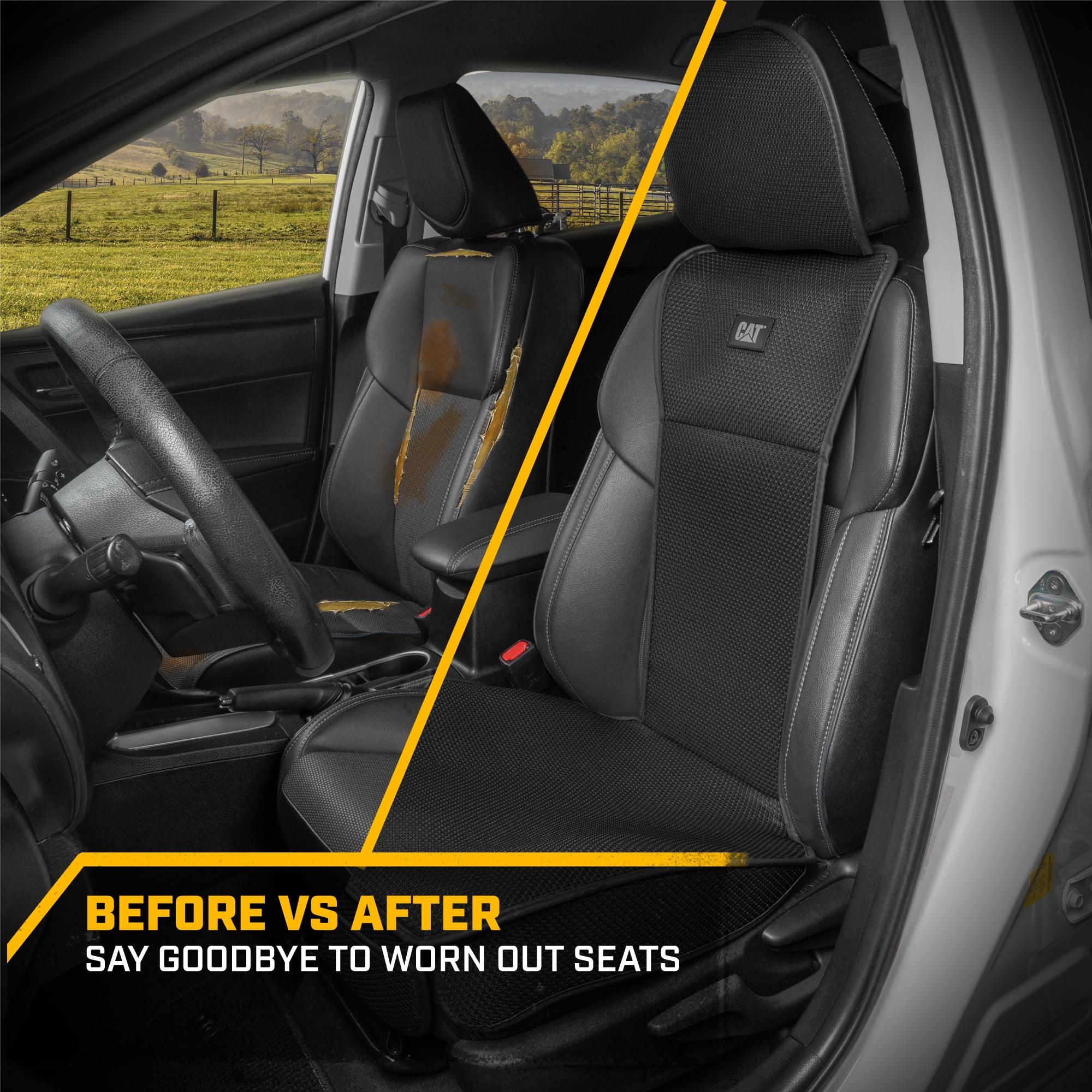 Caterpillar AeroMesh Black Seat Covers for Trucks, Car, & SUV - Front Truck Seat Cover Protector - Breathable Mesh Universal Fit Car Seat Covers - Automotive Seat Covers Top of Seat Protection