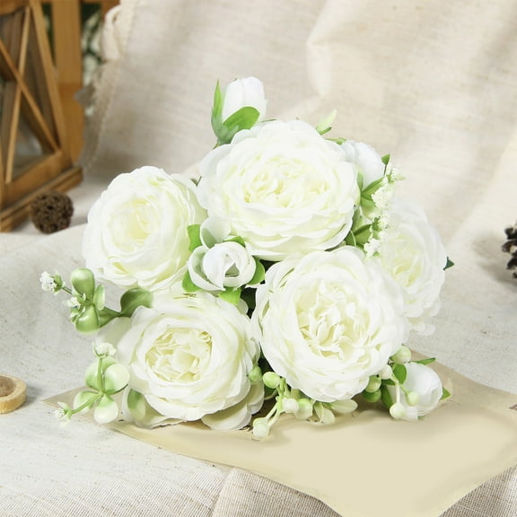 LHNFT Artificial Peonies Flowers Silk White Peonies Fake Hydrangea Flowers Arrangements Table Centerpiece Faux Flores for Bridal Wedding Home Decor
