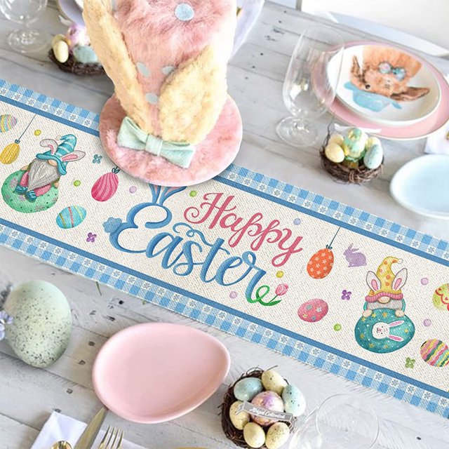 Dvkptbk Coloré Joyeuses Pâques Chemin de Table Coloré Pâques Fête Décorations de Table Fêtes Table Runners Cuisine Salle à Manger Décorations