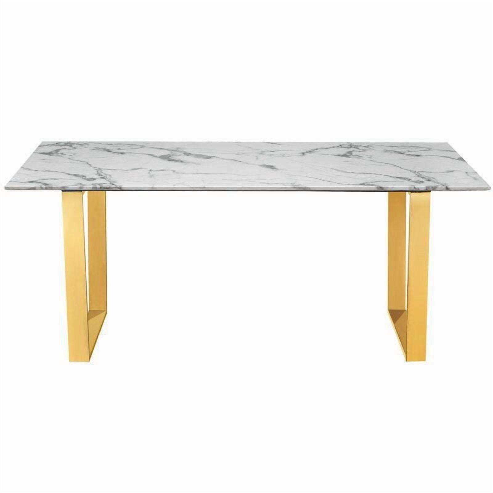 Rectangular Marble Dining Table with stainless steel polished gold base ...