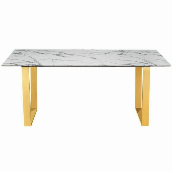 Rectangular Marble Dining Table with stainless steel polished gold base, Modern designe