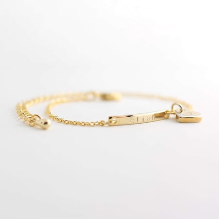 Bar Anklet for Women with Hand Stamped Dangle Heart Charm, Custom Engraved Initial Plate, 16K Gold Rose Gold Silver Plated Hypoallergenic Stainless Steel, Anniversary Birthday Bridesmaid Gift