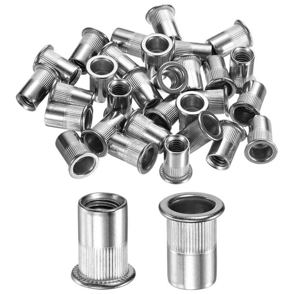 Uxcell 30-Pack 5/16"-18 UNC Rivet Nuts, 304 Stainless Steel Knurled Flat Head Threaded Insert Nuts Knurled Rivet Nuts