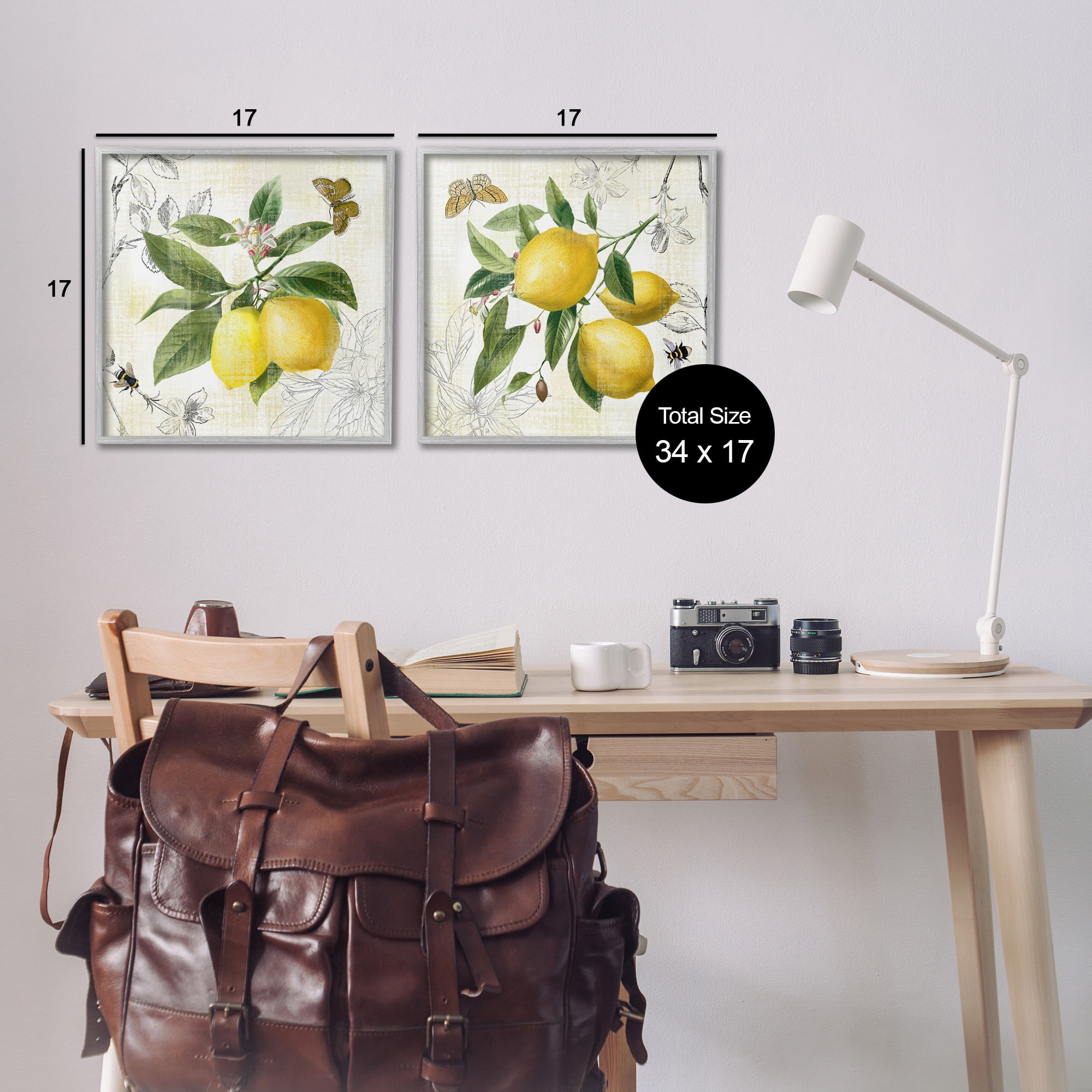 Stupell Industries Distressed Country Lemons Food & Beverage Painting Gray Framed Art Print Wall Art, 17 x 17, Set of 2