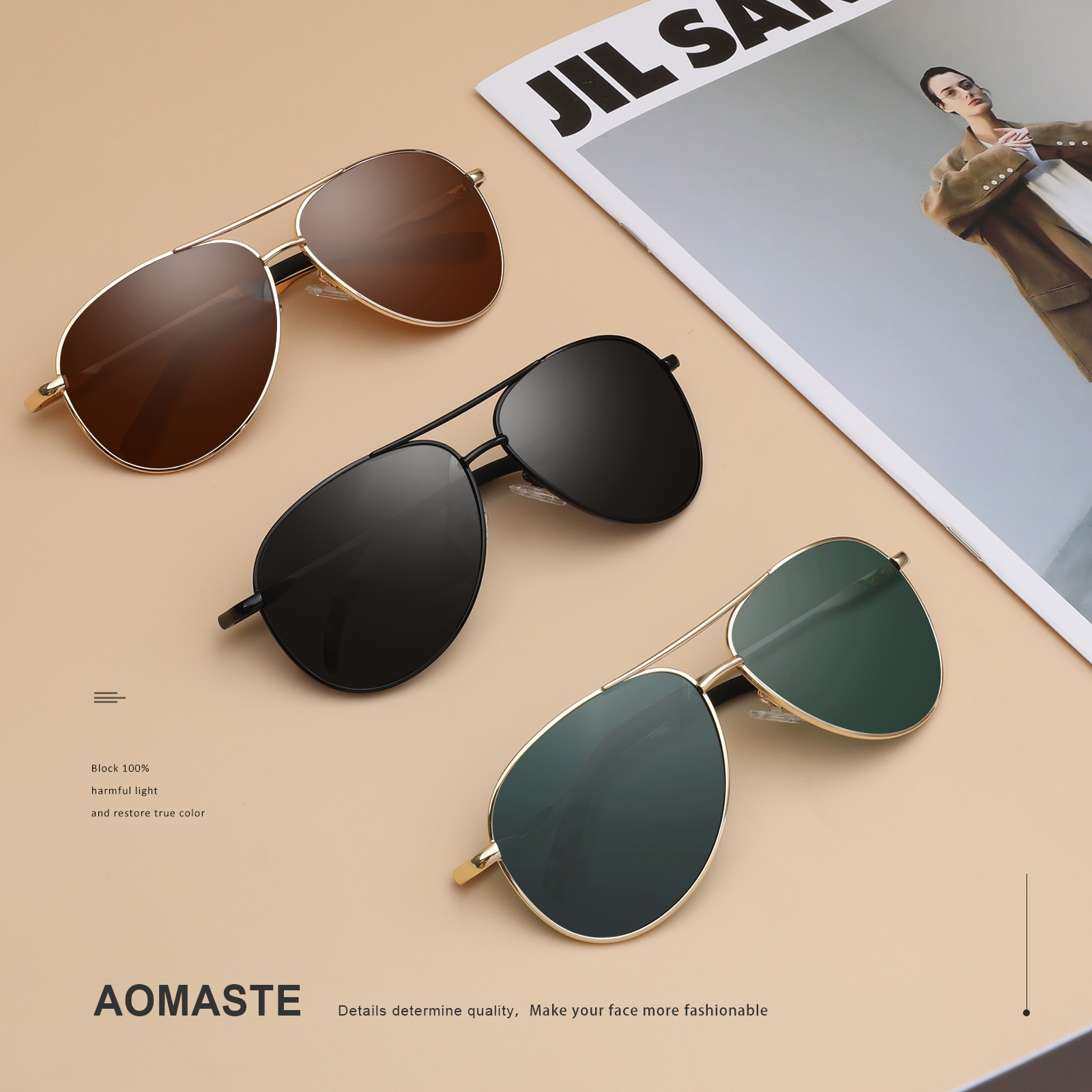 AOMASTE Polarized Aviator Sunglasses, 3-Pack photo 6