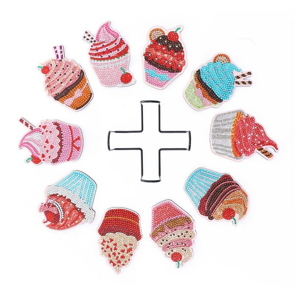 10pcs 5D Diamond Painting Coaster Kit DIY Diamond Art Coaster with Bracket Anti slip Coaster Most Suitable for Beginners, Children, and Adults Handmade Art Home Decoration(Small cake )