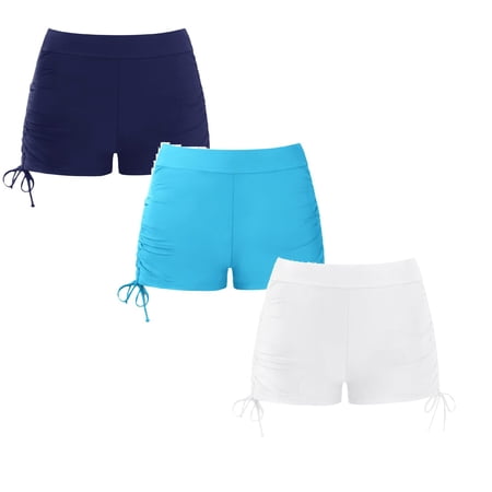 WMQPNNS 3 Pcs Girls Drawstring Swim Boyshort Rash Guard Swim Shorts Summer Beach Athletic Shorts Swimsuit Bottoms (Size 11-12 Years A10)