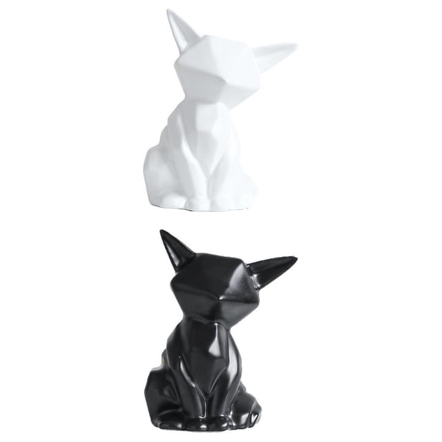 Conjunto de estantería de esculturas geométricas de animales de cerámica Blanco L Negro L