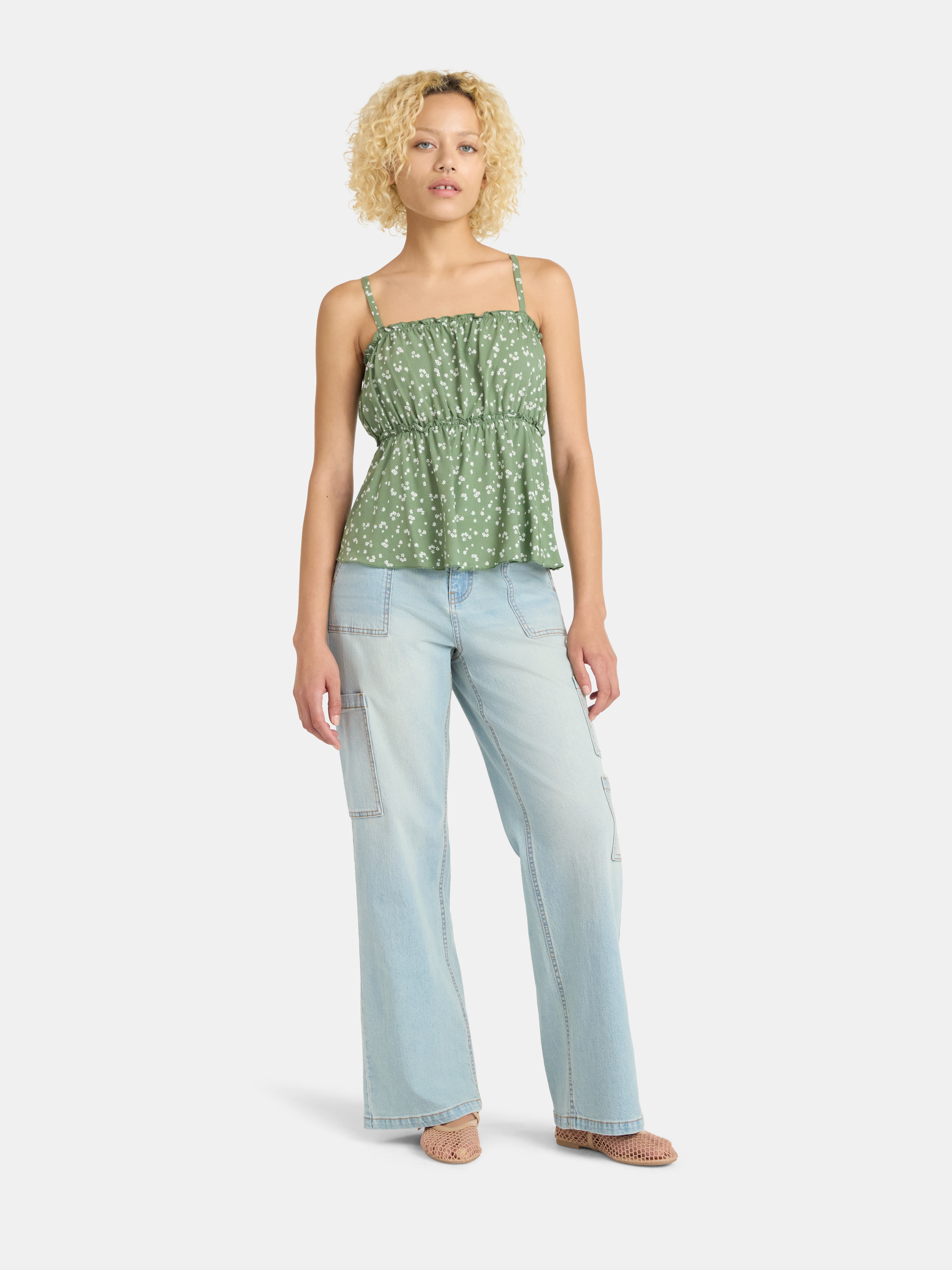 No Boundaries Woven Ruffle Top, Women’s
