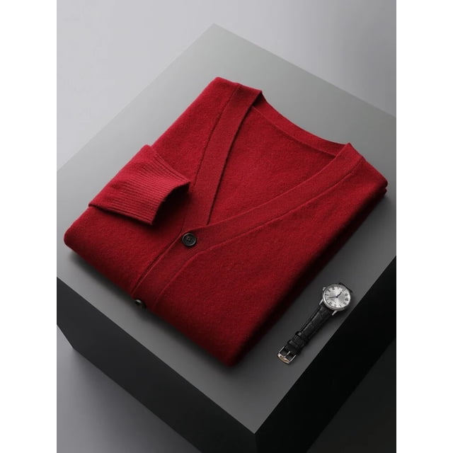 MVLYFLRT 100% Pure Merino Wool Sweater Jacket Men's V-Neck Cardigan Autumn Winter New Solid Color Top Casual Basic All-Match