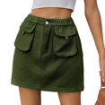 thumbnail image 3 of Skirts for Women Trendy Y2k Cargo Denim Mini Skirt High Waisted Stretchy Jean Shorts Green XXL, 3 of 7
