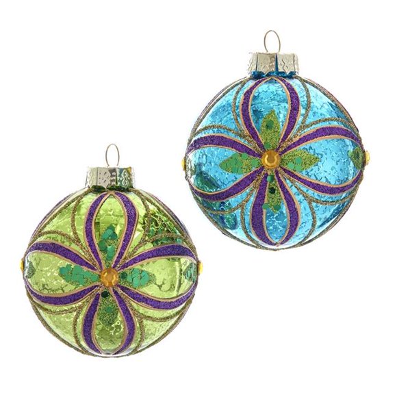 Kurt S. Adler GG0891 Boules de Verre Vertes, Bleues - Or & Violettes - 6 Pcs