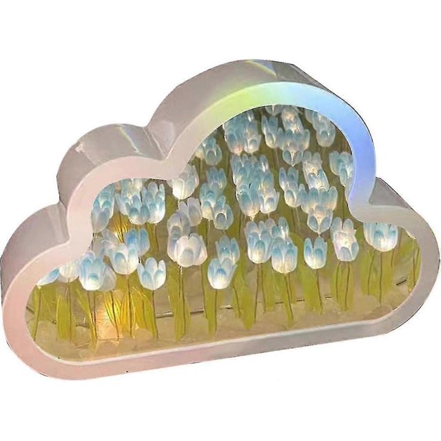 Tulip Night Lamp Cloud Mirror,2 In 1 Tulip Table Light Mirror, Cloud Tulip Lamp Mirror,tulip Night Light,diy Cloud Tulip Mirror Night Light,romantic B