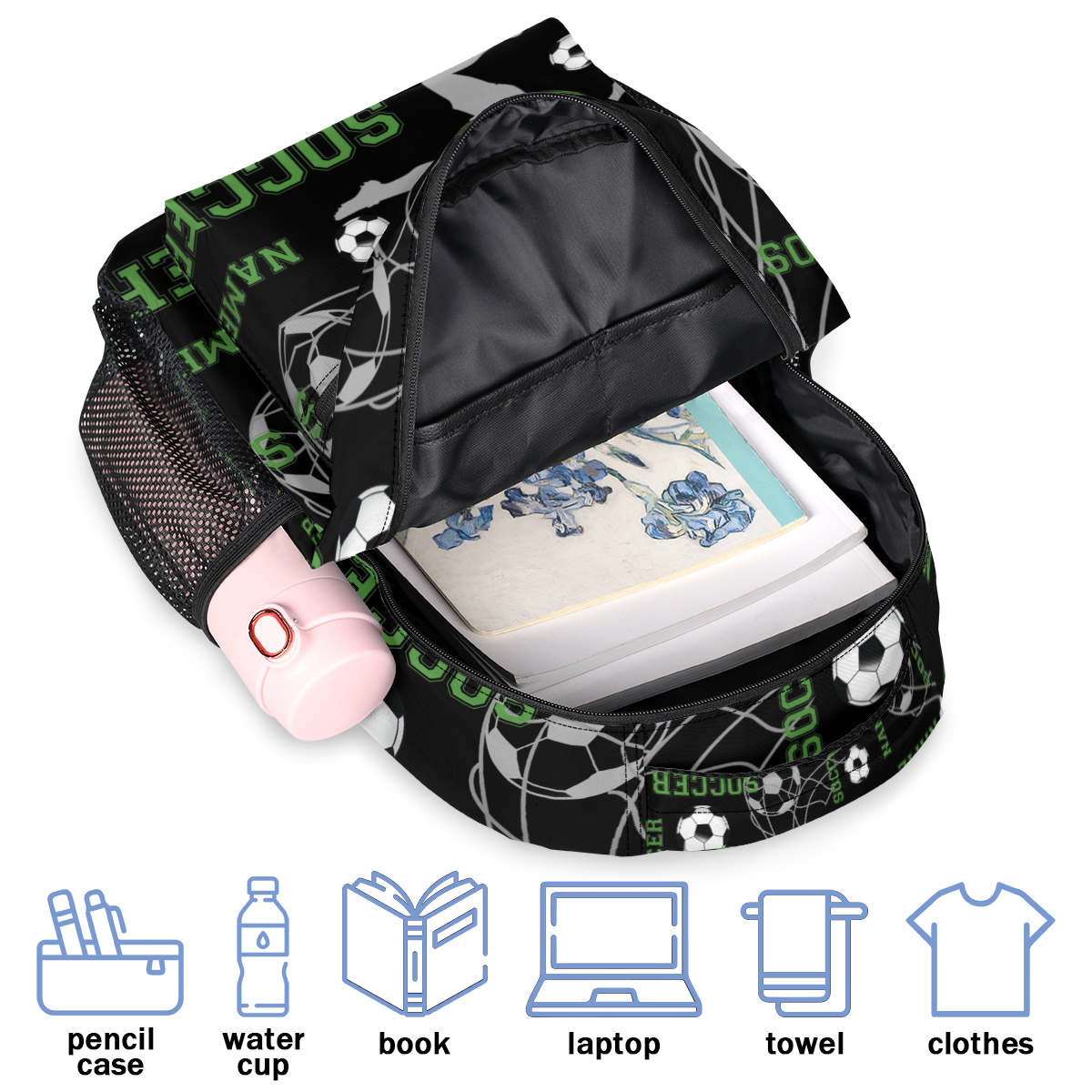 Jiaoprinted Custom Soccer Backpack with Name, Personalized Lightweight Casual Daypack for Women Men, Customized 18 Inch Travel Back Pack