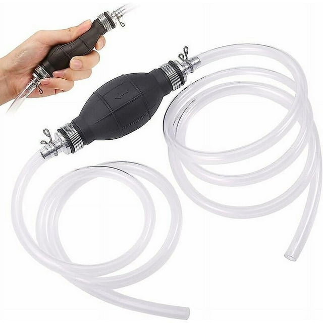 Bomba de sifón Bomba de combustible manual con tubo de PVC 1,2 M + 0,8 M Bomba de sifón de 15 mm para pecera para combustible gasolina diésel agua dulce,