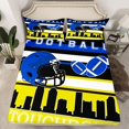 thumbnail image 2 of Homewish Yellow Blue Helmet Bed Sheets, Eat Sleep Football Rugby King Sheets, Modern Sports City Print Sheet Set, Ultra Soft Bedroom Decor, 4 Pieces, 2 of 7