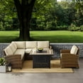 thumbnail image 5 of Bradenton 5Pc Outdoor Wicker Sectional Set W/Fire Table Weathered Brown/Sand - Right Corner Loveseat, Left Corner Loveseat, Corner Chair, Armchair, & Tucson Fire Table, 5 of 9