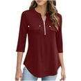 thumbnail image 2 of Blczomt Tunic Tops Women 3/4 Sleeve Plain Red Blouses Dressy Zipper Fall Winter Womens Blouses XXL, 2 of 9