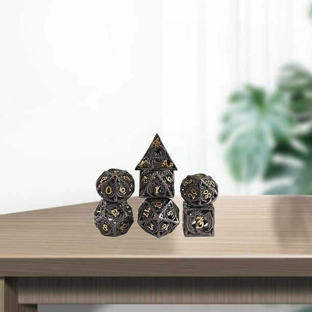 Conjunto de dados metálicos de Copper Hollow-tallado Dados poliédricos RPG Dados con caja para juegos Jueg CUTICAT Dados Huecos